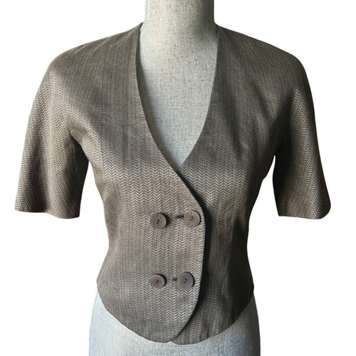 MANI By Giorgio Armani Pantsuit Set Short Sleeve Linen Blend Brown Jacket Pants - Picture 4 of 10