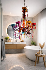 Lampadario Moderno in Resina Colorata 45x45x63h – Design Scenografico per Bagno