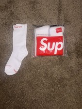Supreme x Hanes Logo Crew Socks, 4 Pairs, Whi...
