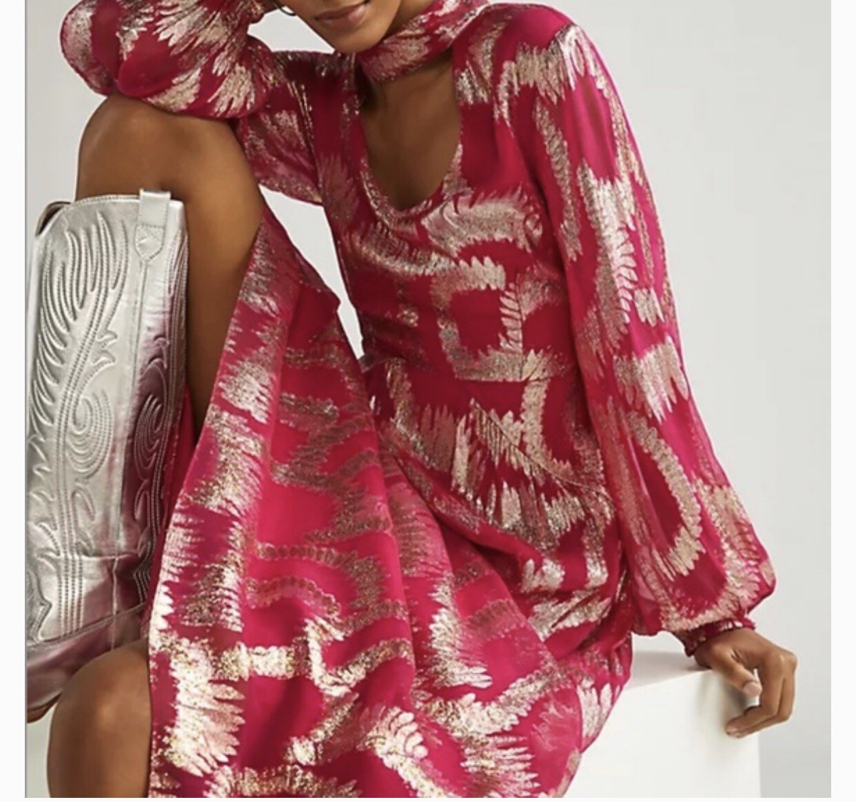 Anthropologie Hemant & Nandita Metallic Maxi Dress Pink & Gold Size 4 NWT $435