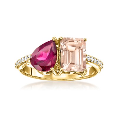 Ross-Simons Peach Morg & Rhodo Garn Toi Et Moi Rng w Diamonds in 14k Gold