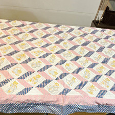 Crib Patchwork Quilted Quilt, Pink/Blue/White Teddy Bear, 31.5 x51 in