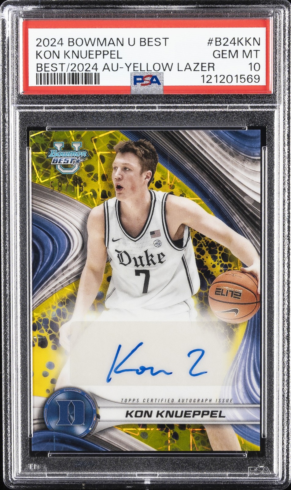 2024 BOWMAN U BEST OF 2024 AUTOGRAPH YELLOW LAZER KON KNUEPPEL AUTO 58/75 PSA 10