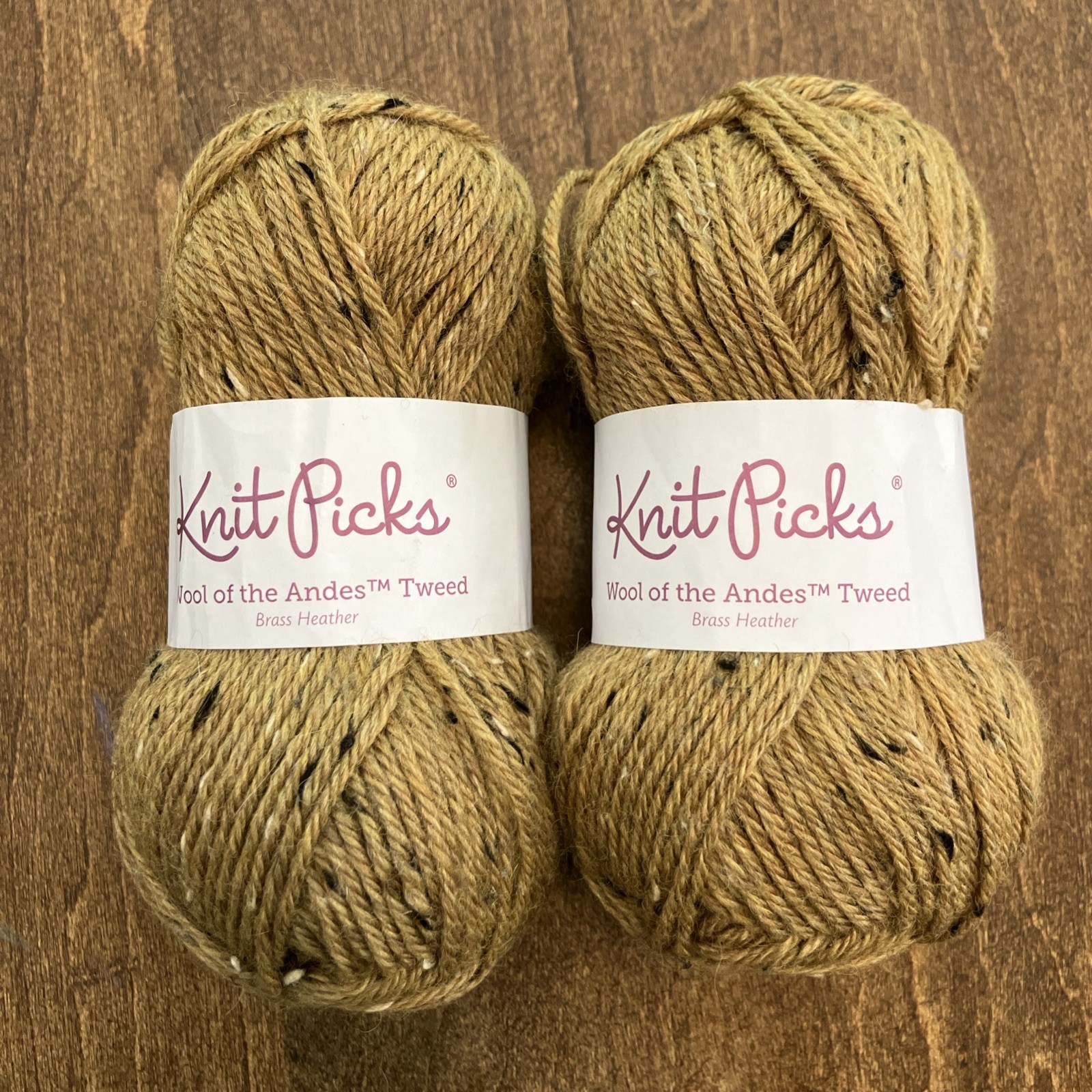Knit Picks Wool of the Andes Tweed Brass Heather Peruvian Donegal 2 Skeins Tan