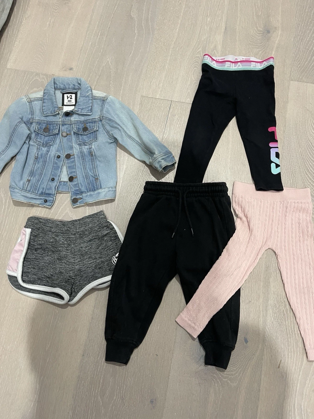 Girls Size 2 Clothing Bundle Of 5 Denim Jacket, Tights, Trackies And Shorts