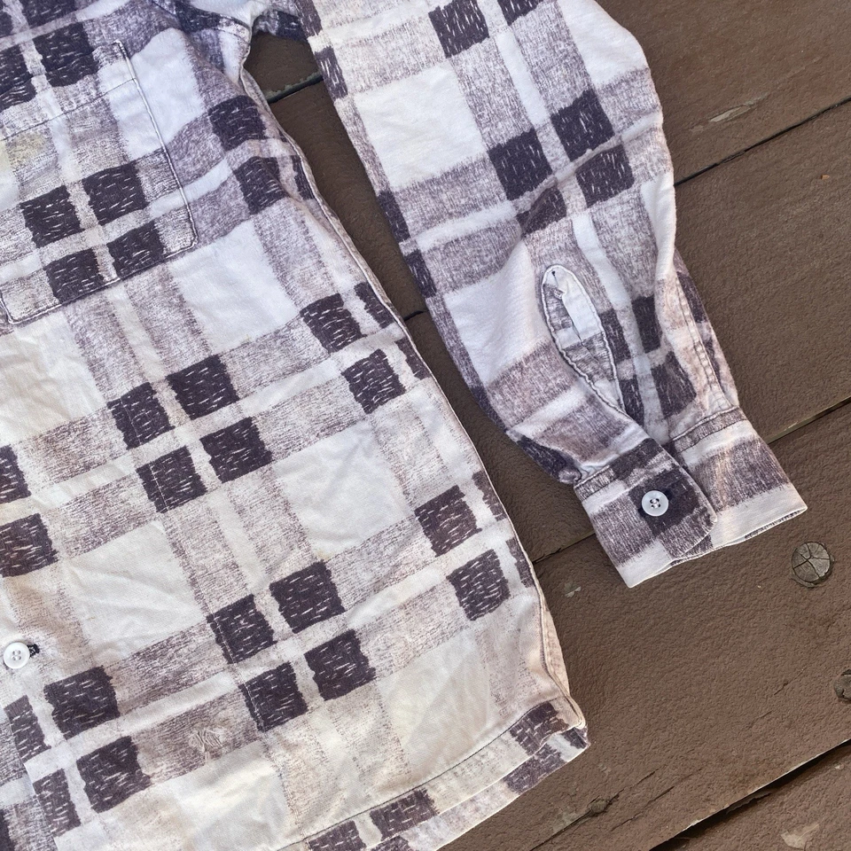 复古 50 年代校园棉印花法兰绒衬衫小环领茄子 — 第 3/4 张图片