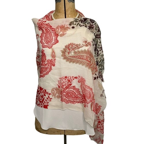 J. Jill 100% Lana Tejido Ligero Paisley Floral Bufanda Envoltura - Imagen 5 de 5