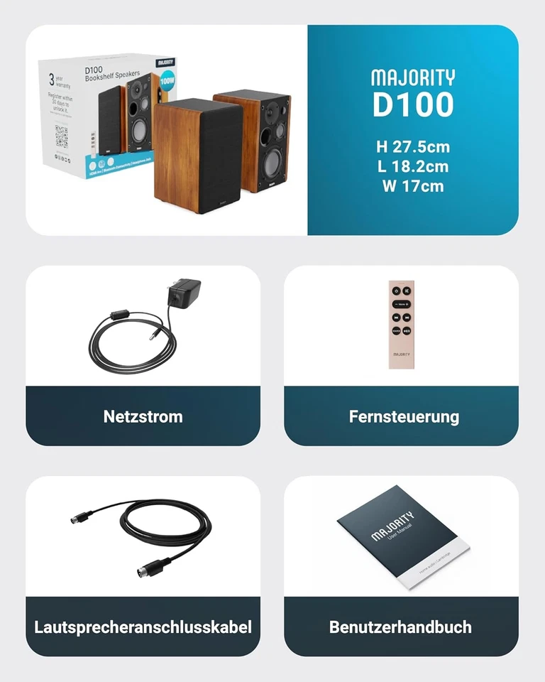 Active Speakers Bookshelf Speakers BT,AUX,USB,HDMI,OPT.,Brown,Majority D100,Tested - Image 2 of 4