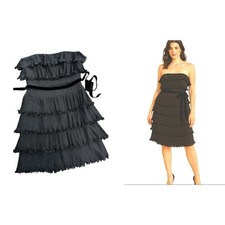 Kay Unger Black Strapless Ruffle Tiered Dress Velvet Trim Party Cocktail sz 10