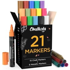 Liquid Chalk Markers Metallic Colors Pack of 21 - Erasable Chalk Pens for...