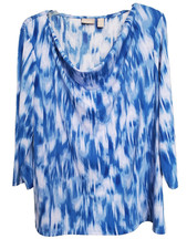 Chico's Blue Ikat Draped Neck 3/4 Sleeve Stretchy Tunic Size 3 XL 