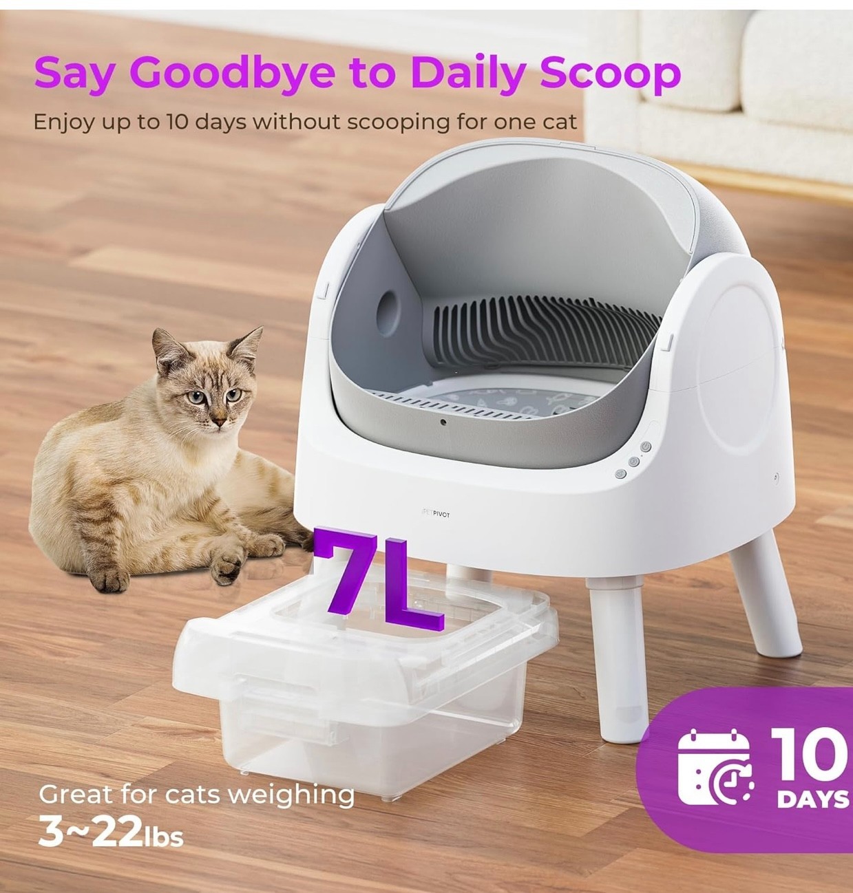 Self-cleaning litter box Comes with a garbage bag and a cat litter mat