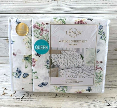 Lenox Queen 6 Piece Sheet Set Butterfly Meadow - 4 Pillowcases Included