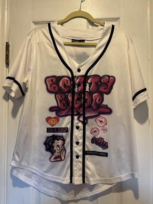 Betty Boop  Classy and Sassy  Graphic Baseball Jersey White Pink Graffiti Large 
