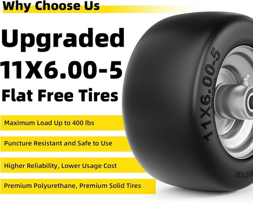 Flat-Free Lawn Mower Tires And Wheels 11x4.00-5 Solid 350 lbs Load, 2 Pack - Picture 7 of 11