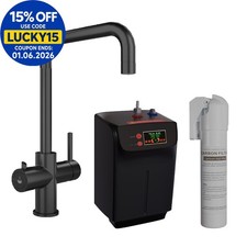 3 in 1 Boiling Water Kitchen Mixer Tap Twin Lever Filter Tank Hot Cold Black