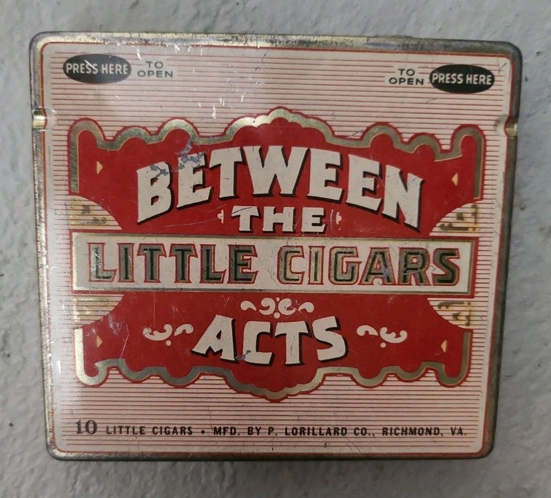 Vintage "Between The Acts" Tin Cigar Box Is A Collectible