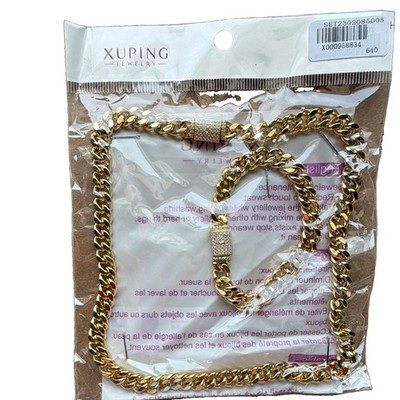 Xuping Necklace & Bracelet Jewelry Set, Gold Tone Rhinestone Cubic Zirconia