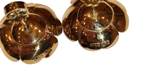 Pendientes 375 9k oro rosa rubí piezas finas especiales forma de flor hermoso - Imagen 11 de 11