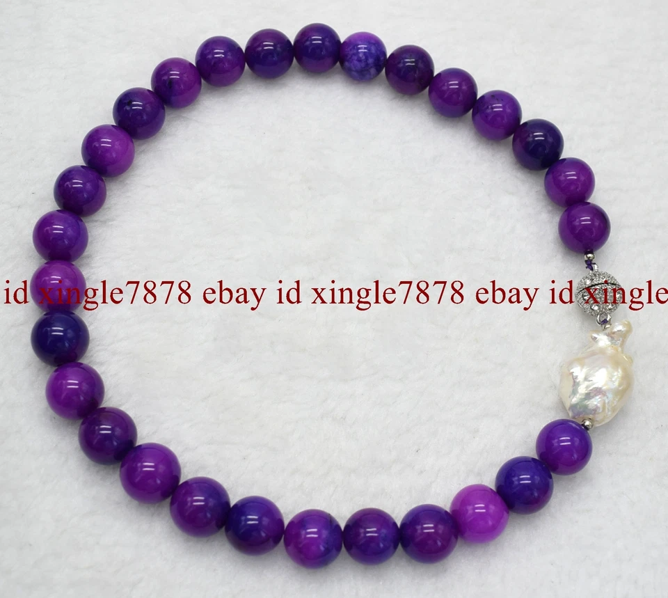 Bonito collar de perlas Keshi barrocas blancas y piedras preciosas Sugilita púrpura de 12 mm 16-28" Foto 3 de 4