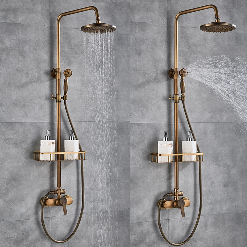 Antik Messing Duscharmatur Retro Duschset Regendusche Handbrause Bad Duschsystem - Bild 2 von 4