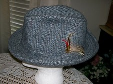 Dorfman Pacific 100 Wool Fedora Hat Gray Herringbone Made USA Men's size Medium