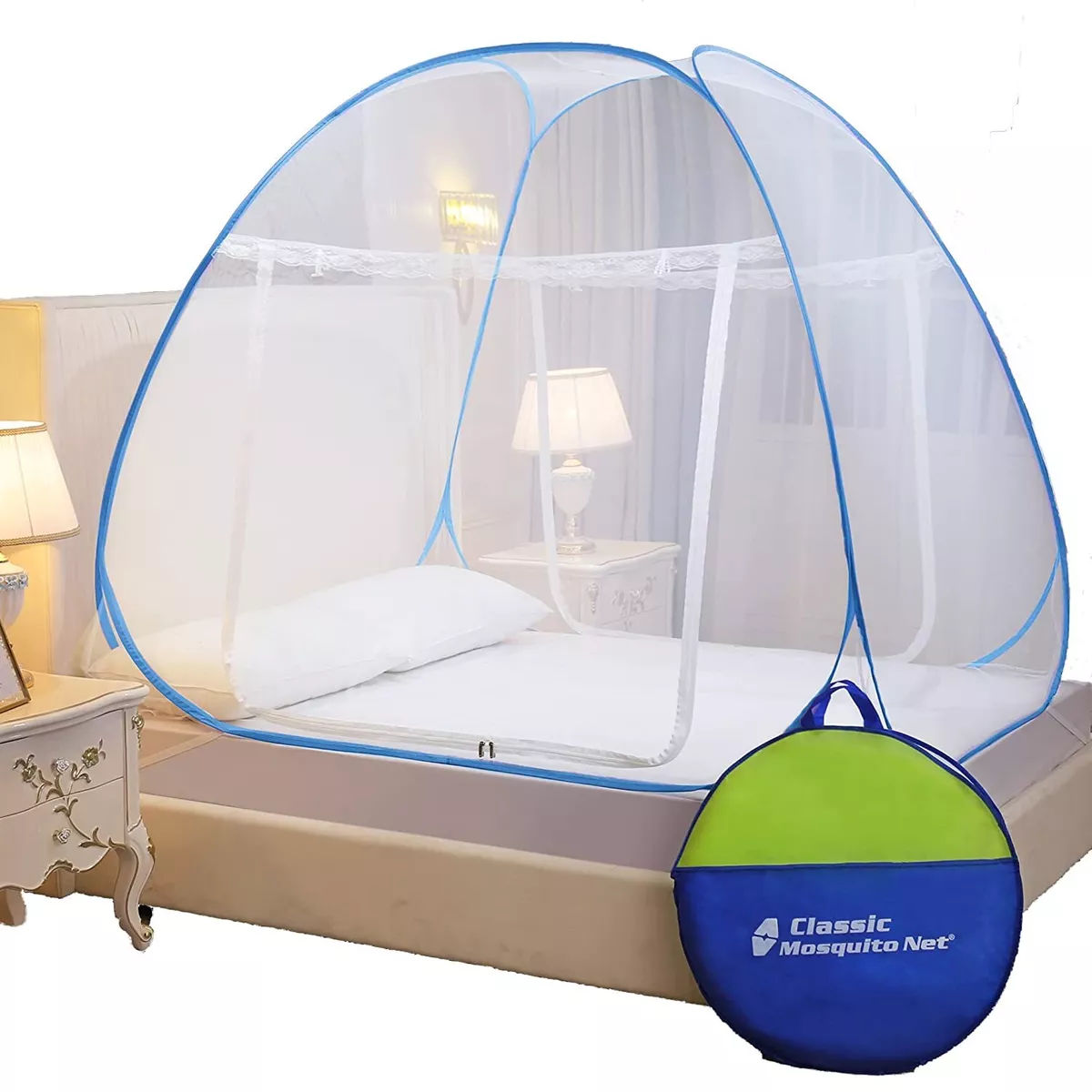 Classic Mosquito Net for Double Bed, King Size Foldable Machardani, Polyester