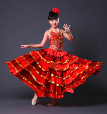 Girls Spanish Bullfighting Skirt Dancer Flamenco Fancy Dress Belly