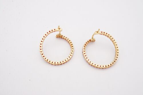 14k Yellow Gold Ruby Hoop Earrings - Picture 8 of 10