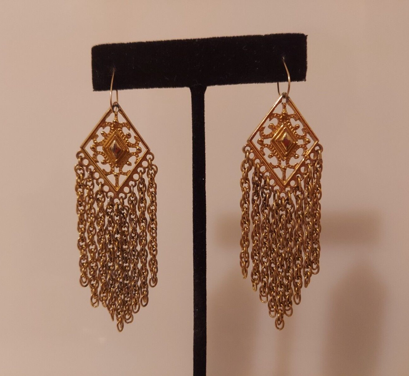 statement goldtone chain drop dangle earrings 2.2… - image 1