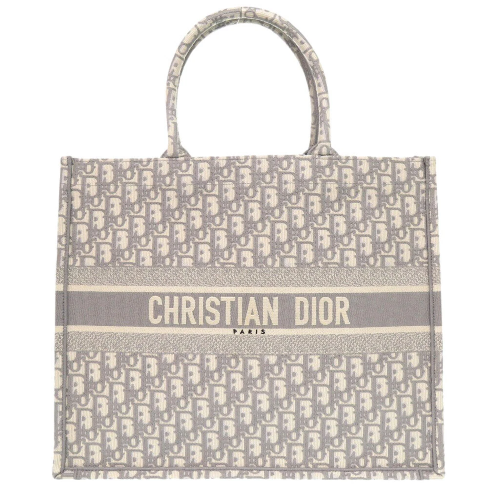 AUTHENTIQUE grand sac fourre tout Christian Dior livre broderie oblique toile grise