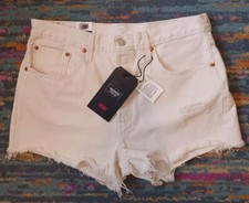 Levi's Women's 501 High Rise Shorts Size 32 Off White Distressed Button Fly