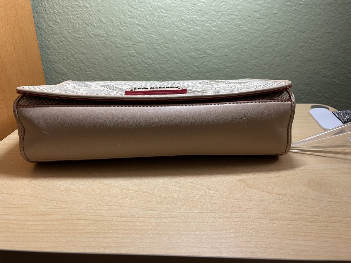 Moschino ワンショルタアシンメトリマキシトレス 【関税込】 LOVE MOSCHINO Tan Beige Red Signature Embossed Leather