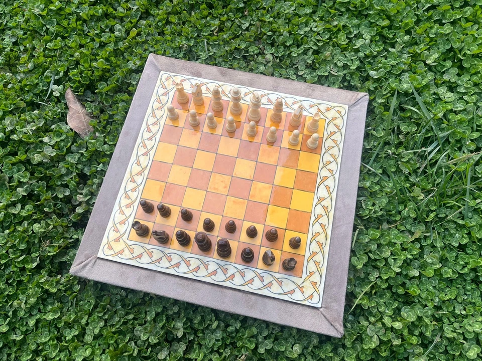 Tiled Chess Set w Wooden Chess Pieces - Ceramic Chessboard - Tiled Chess Board - Image 4 of 4