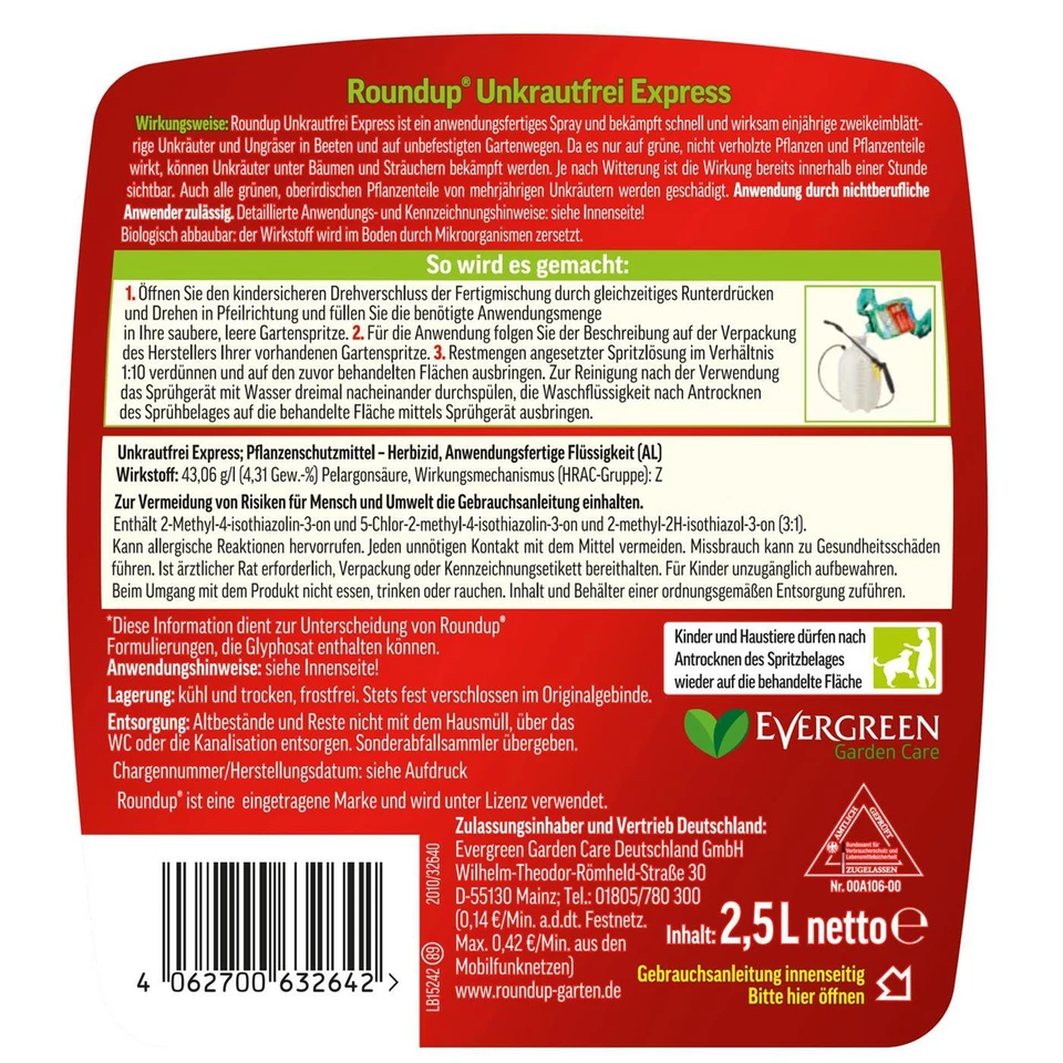 Roundup Express Unkrautfrei Unkrautvernichter Fertigmischung, 4 x 2,5 Liter - Bild 3 von 4