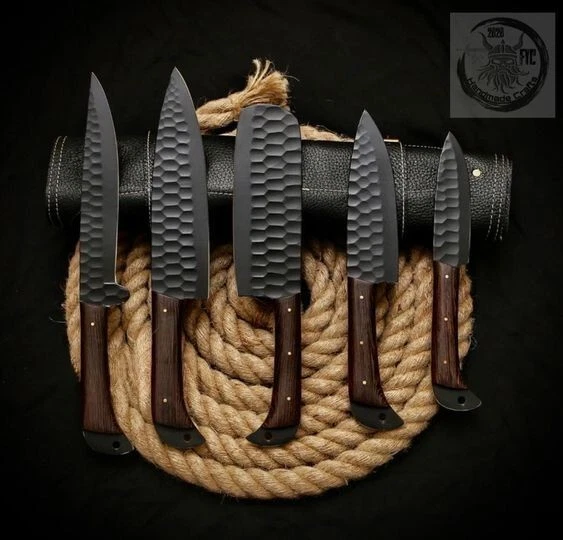 Custom Handmade Carbon steel forging Knives Set Wooden Handle "Camping knives"