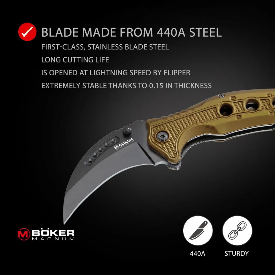 BÖKER MAGNUM® Black Scorpion Karambit EDC-Taschenmesser Taktisch 440A Clip Gold - Bild 3 von 4