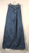 Vintage 70s Maverick Bell Bottom Jeans Womens Tie Waist Wide Leg High Rise USA