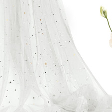 White Glitter Tulle Fabric Rolls 54 Inch Wide by 10 Yard Star Moon Sequin Tulle