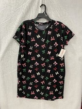 Joyspun Night Gown Ribbons Bows Sleep Shirt Dress Black Woman's S-M, L-XL, 2X-3X