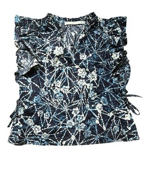 Marie Oliver Cotton  Top Ruffle Neck Watercolor Boho, Size Small