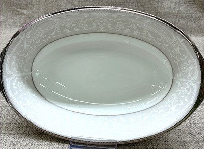 Noritake Silver Palace 10'' Oval Vegetable Serving Bowl Japan Scroll Bone China