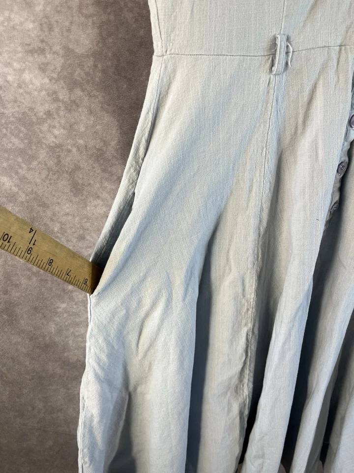 Vestido Collectif Midi Mujer XL Azul Pestaña Enrollable Manga Corta Cuello Medio Botón Foto 2 de 4