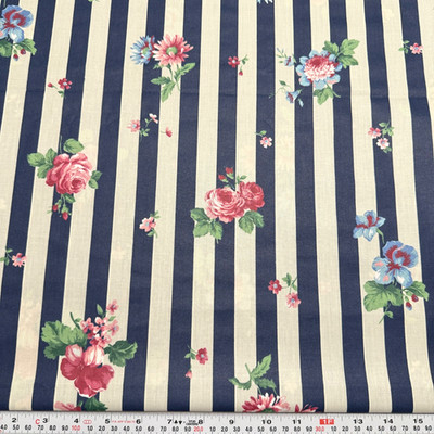 Vintage Joan Kessler Concord Stripes & Florals Polished Cotton by the HALF YARD