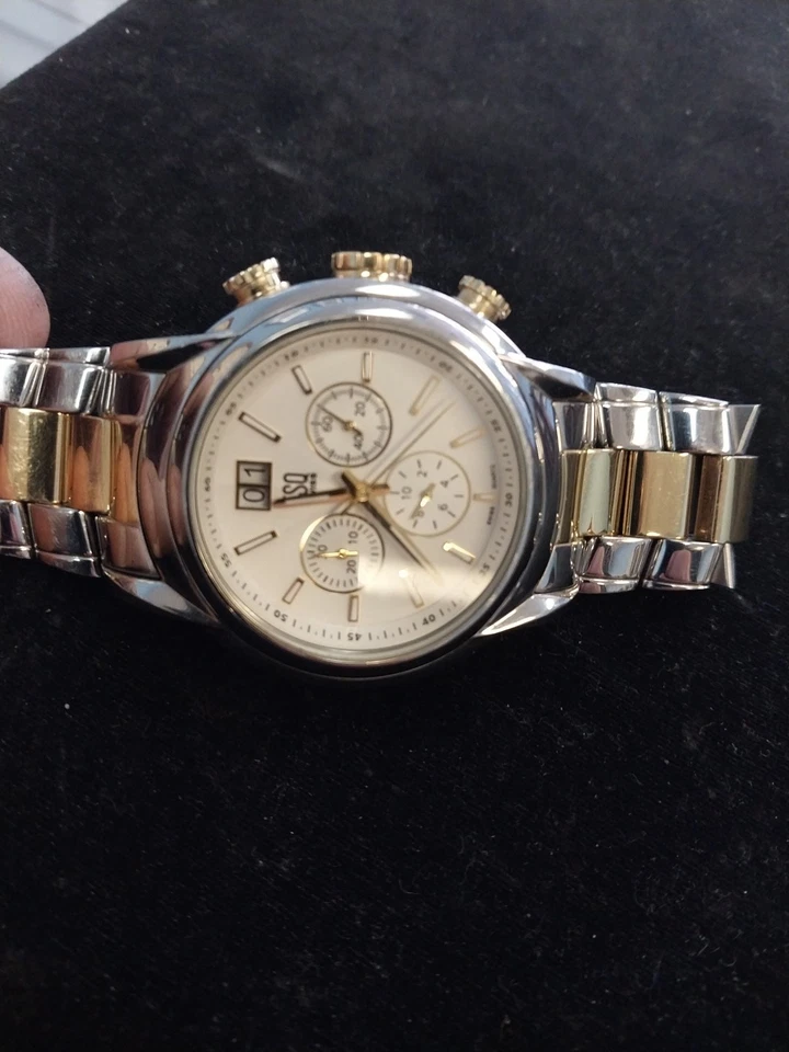 Cronógrafo suizo Movado Esq dos tonos oro y plata funcionando Foto 3 de 4