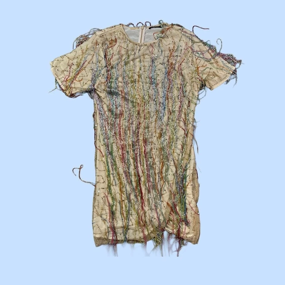 Vestido NastyGal Borla Cuentas Mini Arco Iris Cambio Boho Bohemio Festival Talla 6 Foto 3 de 4