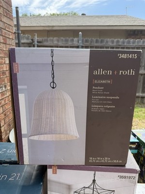 Allen + Roth Elizabeth Pendant Light, Black Finish White Rattan Shade 18''