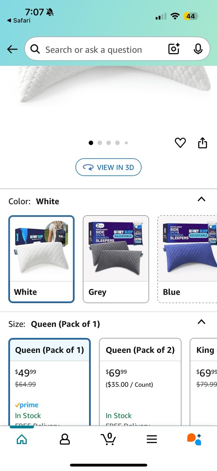 Sidney Sleep Pillow Adjustable Memory Foam, Queen Size, Side Back Sleepers