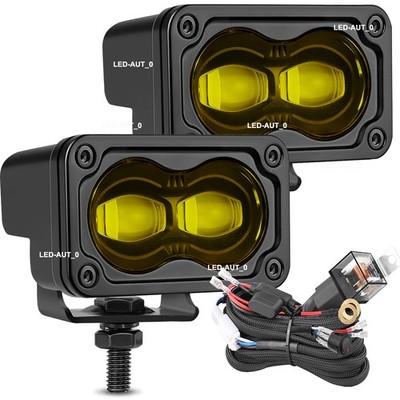 Pair 3'' Squadron DOT SAE J583 LED Amber Fog Lights Cube Pod w/Wiring Harness Kit