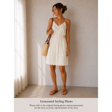 Express Cream Pleated Midi Dress Crochet Lace V-Neck Sleeveless Small
